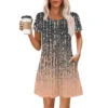 Women's Summer Casual Petal Slim Stripe Pleated Solid Color Dresses - Image 5