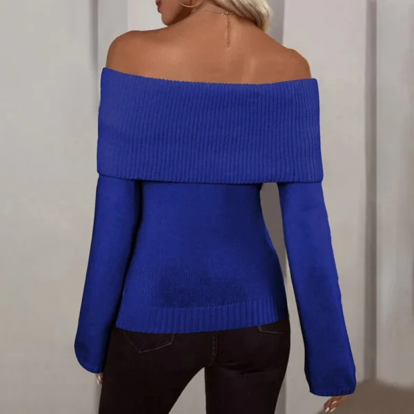 Pullover Jumper Tops Womens Off Shoulder Fold Over Sweater Knit Fall Sweaters - Image 11