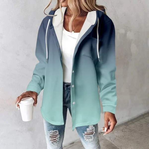 Fleece Hoodies For Women Warm Print Sweatshirt Button Lined Drawstring Hooded - Image 27