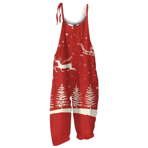 Women's Casual Christmas Shoulder Strap Print Loose Jumpsuit Vintage - Image 10