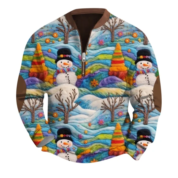 Men's Fashion Casual Half Zip Neck Loose Long Sleeve Camouflage Sweatshirt - Image 5