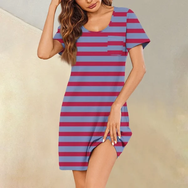 Womens Summer Dresses Short Sleeve Linen Casual T-Shirt Dresses Swing Beach - Image 31