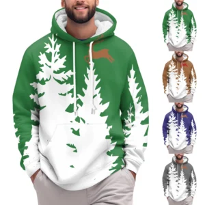 Men's Print Plush Warm Coat Fleece Sweater Casual Coat Pocket Sweater Winter