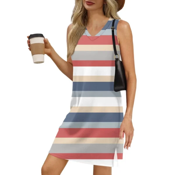 Women's V-neck Summer Casual Beach Vacation Women's Sleeveless Striped Print - Image 38