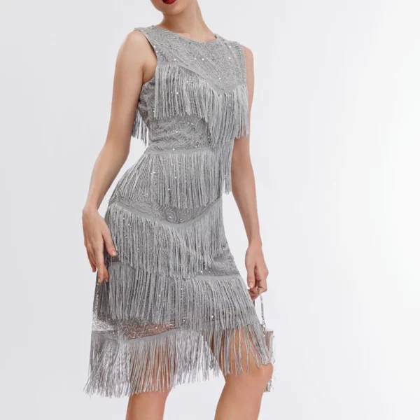 Women's Casual Sequin Bead Tassel Vest Sleeveless Evening Dress Sleeveless Dress - Image 9