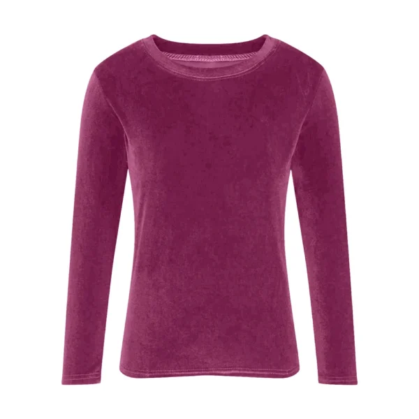 Women's Fashion Golden Velvet Solid Colour Round Neck Long Sleeve T-Shirt Top - Image 23