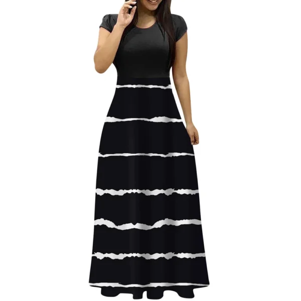 Women's Fashion Casual Loose Printed Round Neck Short Sleeve Long Dresses - Image 35