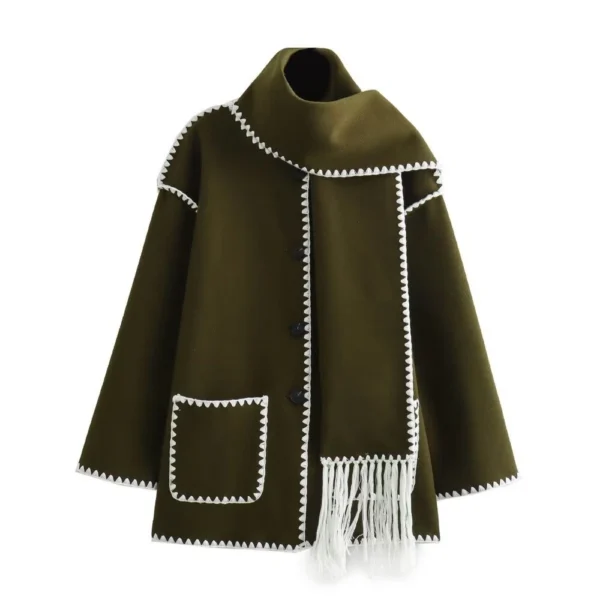 Women's scarf with patchwork tweed coat - Image 5