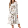 Women's Casual Fashion Round Neck Long Sleeve Print Midi Dress - Image 14