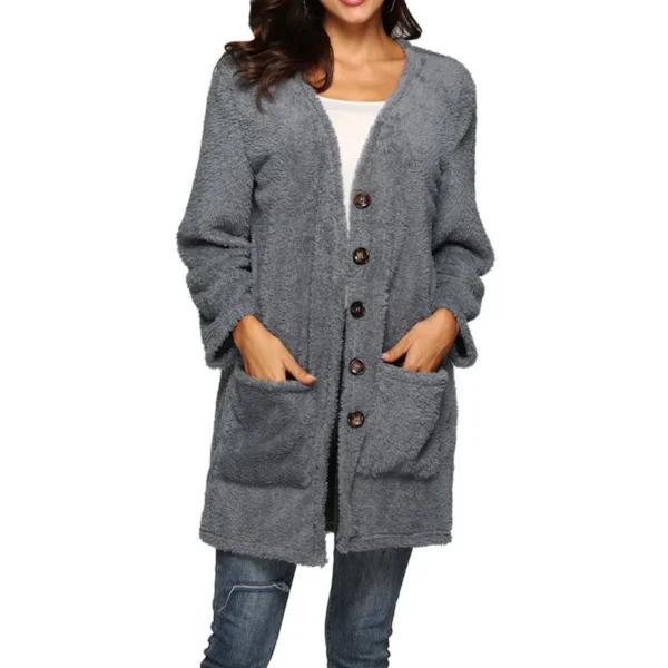 Women's Single-breasted Double-sided Fleece Warm Mid-length Cardigan Jacket - Image 25