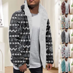 Men'S Winter Zipper Hooded Fleece Sweatshirt With Patch Pocket Casual Jacket