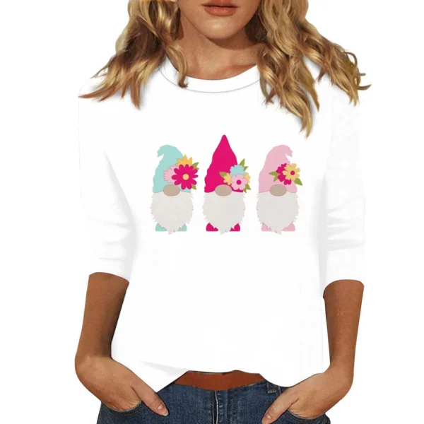 Women's Fashion Easter Casual 3/4 Sleeve Printed Basic Tops Plus Size Pullover - Image 2
