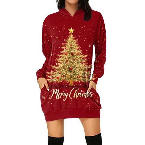 Ladies' Loose Casual Pocket Long Sleeved Hoodie Christmas Printed Sweatshirt - Image 44