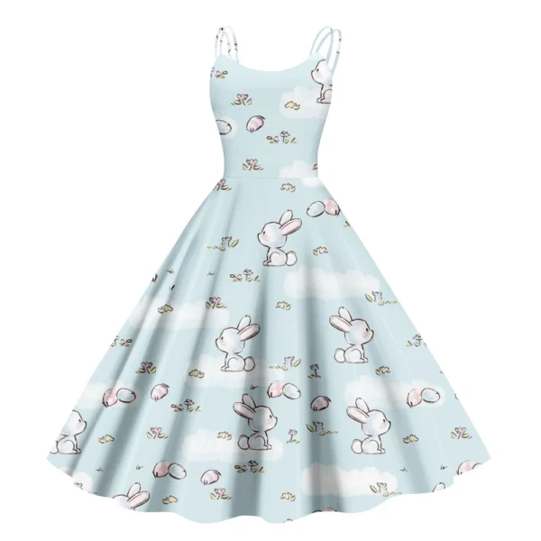 Women's  Casual Fashion Flower Print Sexy Off Shoulder Punk Retro Skirt - Image 4
