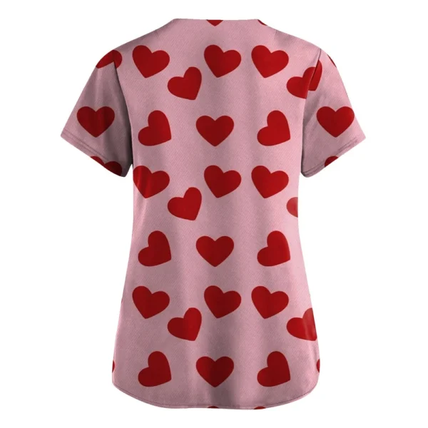 Women's Valentine's Day Printed  Uniform Work Uniform V-Neck Pocket Protective - Image 11