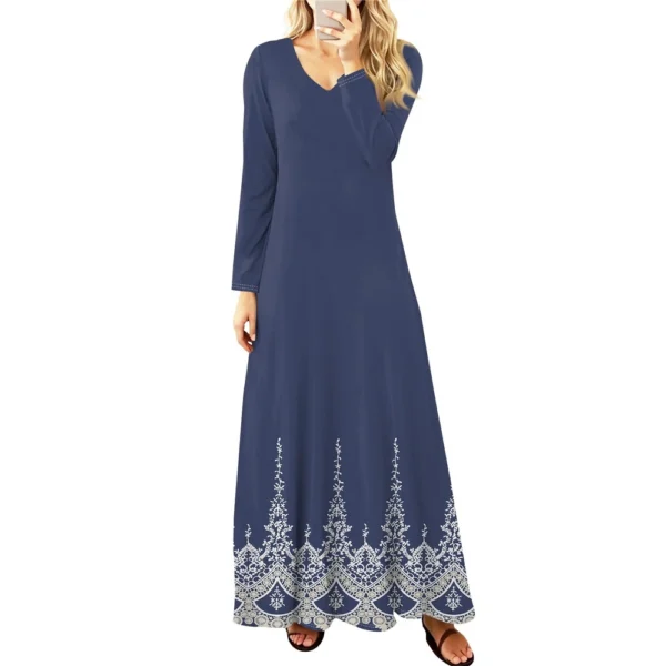 Women's Casual Fashion Long Sleeve Graphic Printed Vintage Long Dresses Fall - Image 4