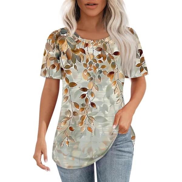 Women's Casual Fashion Printed Loose Daily Round Neck Short Sleeved T-Shirt - Image 23