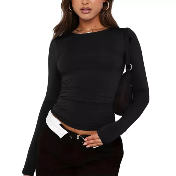 Women's Basic Long Sleeve Tops Slim Fit Stretchy Crew Neck T-Shirt Plain US - Image 14