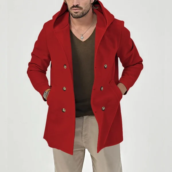 Men's trench coat long lapel hood casual trench coat - Image 18