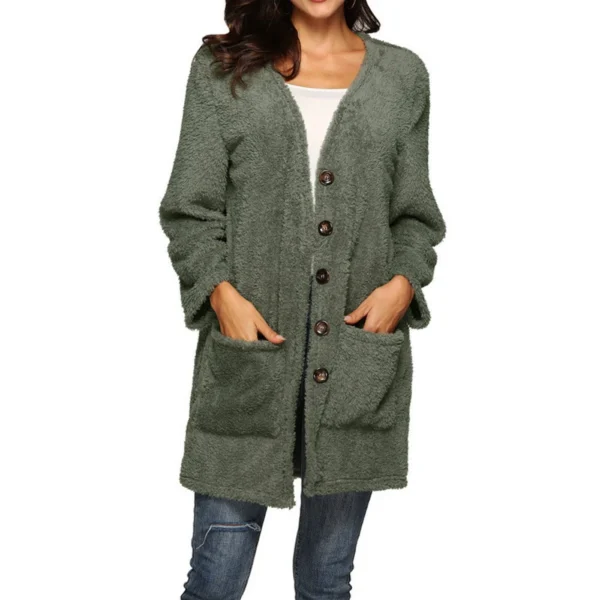 Women's Single-breasted Double-sided Fleece Warm Mid-length Cardigan Jacket - Image 8