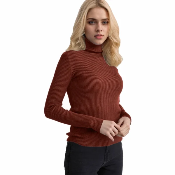 Women's Fashion Casual Solid Color Versatile Knitted High Neck Pullover Sweater - Image 23