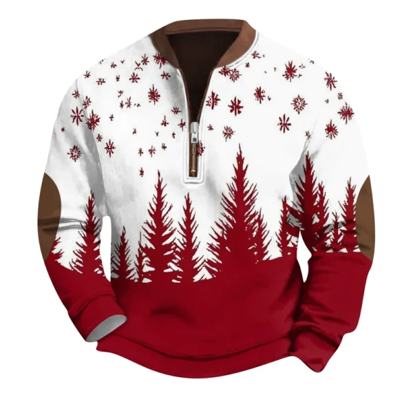 Men's Fashion Casual Half Zipper Neck Loose Long Sleeve Christmas Printed - Image 23