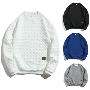 Fall And Winter Men's Hoodie Heavy Plaid Loose Casual Pullover Round Neck Shirt