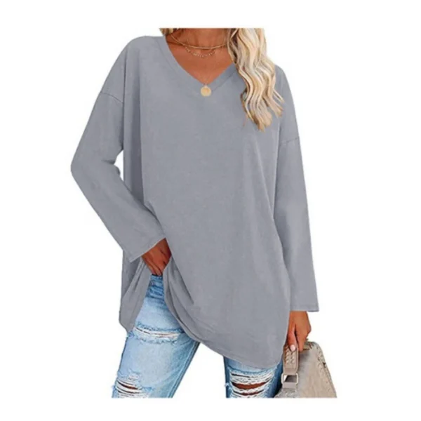 Women's shirt loose collar solid color women's top - Image 12