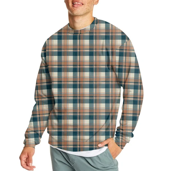 Men's Casual Fashion Comfortable Plaid Round Neck Pullover Sweatshirt Sweatshirt - Image 26