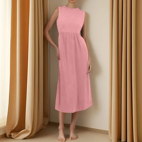 Women's Casual Fashion Round Neck Sleeveless Solid Irregular Hem Midi Dress - Image 25
