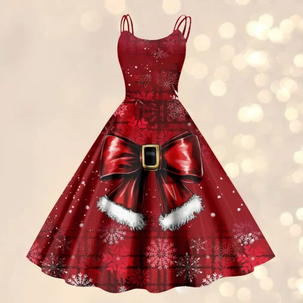 Christmas ladies casual fashion flower print sexy off shoulder punk retro skirt - Image 25
