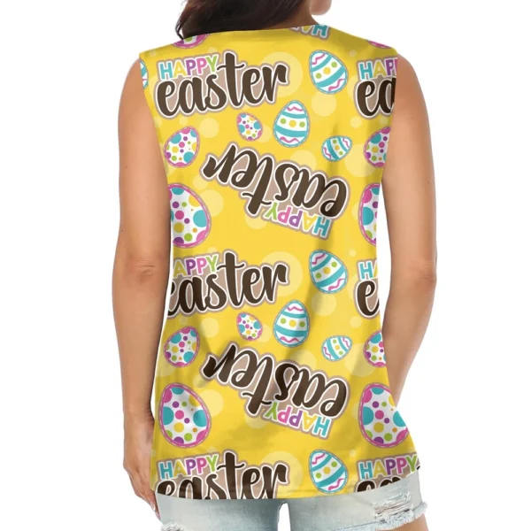 Women's Fashion Casual Easter Printed Round Neck Sleeveless T-Shirt Tops - Image 11