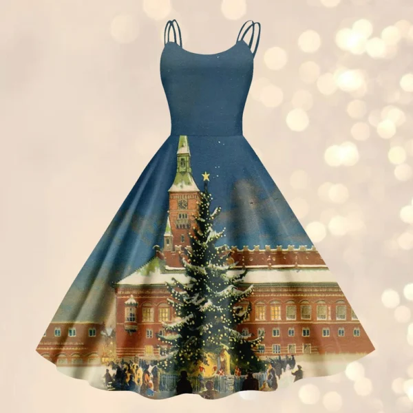 Women's Gothic Cocktail Strapless Christmas Printed Punk Sexy Dress Fashion - Image 25