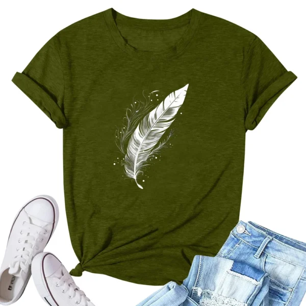 Women's Fashion Printed Casual Pleated Round Short Sleeve T-Shirt Top - Image 13
