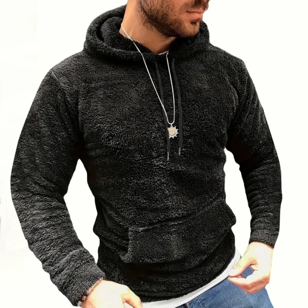 Men's Side Seam Pocket Hooded Lapel Solid Color Double-sided Velvet Hooded Long - Image 13
