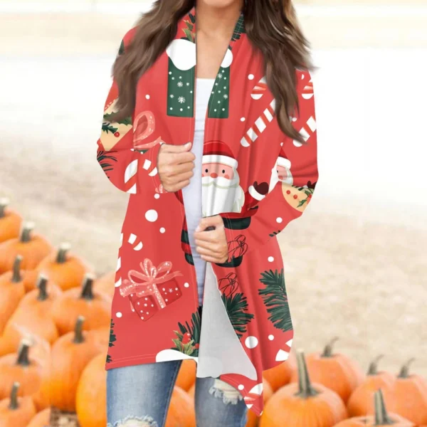 Women's Fashion Casual Christmas Print Mid-Length Cardigan Jacket - Image 36
