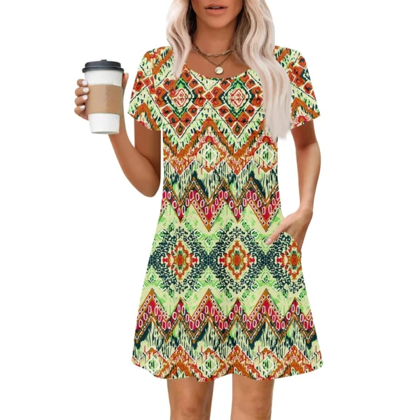 Women's Summer Casual Petal Slim Stripe Pleated Solid Color Dresses - Image 25