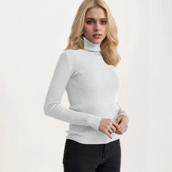 Women's Fashion Casual Solid Color Versatile Knitted High Neck Pullover Sweater - Image 70