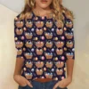 Women's Casual Round Neck Easter Egg Print Three-quarter Sleeve T-shirt Top - Image 19