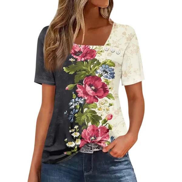 Women's Casual Printed Daily Short Sleeved Loose Fashion Round Neck T-Shirt - Image 24