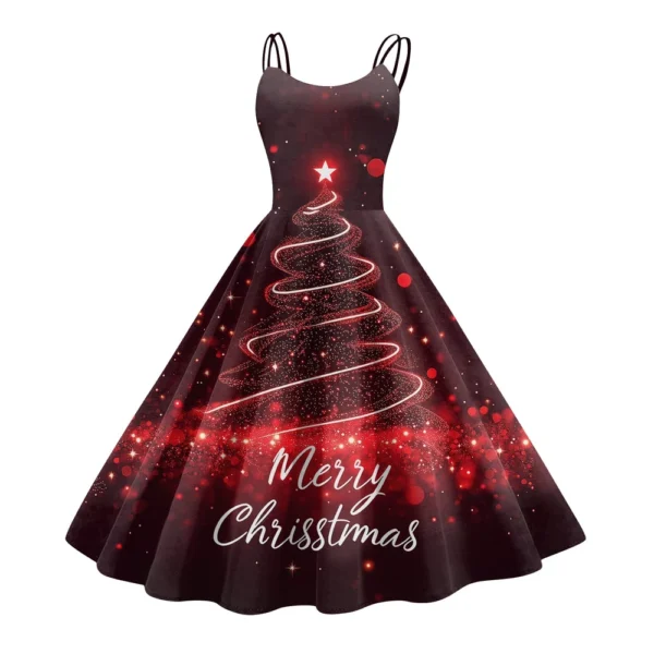 Women's Fashion Christmas Printed Sexy Strapless Gothic Cocktail Dress Punk, - Image 23