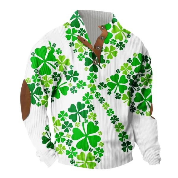 Knit Printed 3 Button - Corduroy Men's Standing Collar Pocket Sweatshirt - Image 14
