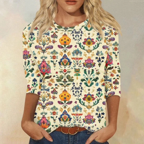 Women's Round Neck Short Sleeved Daily Fashion Casual Printed Loose T-Shirt - Image 31