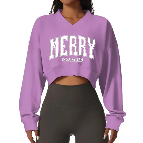 Women's Casual Fashionable Comfortable Padded V-Neck Christmas Printed Long - Image 9