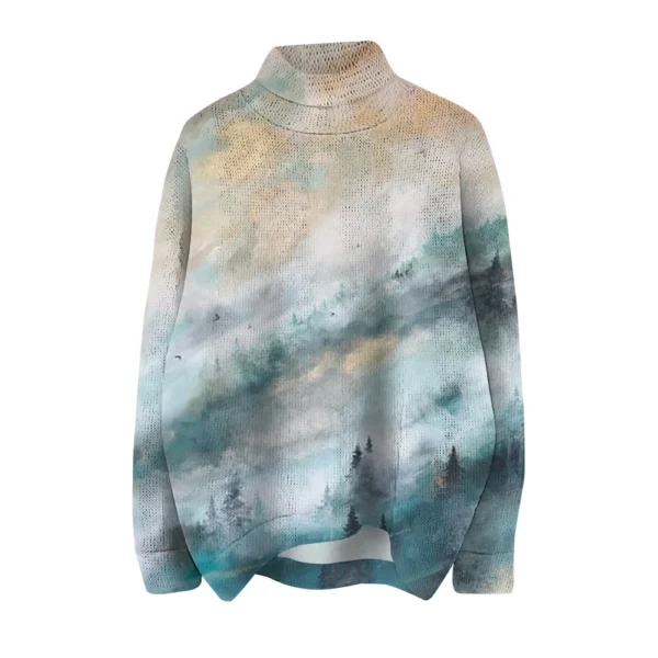 Women's Crew-neck Casual Long-sleeved Striped Printed Turtleneck Knitted Top - Image 15