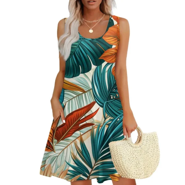 Women's Casual Fashion U-neck Sleeveless Print Dress - Image 24