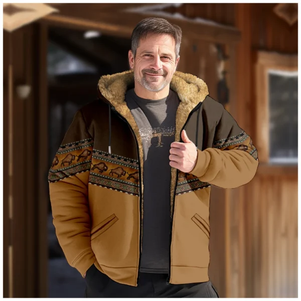 Men's Winter Print Jacket Men's Casual Trend Zipper Hooded Jacket - Image 31