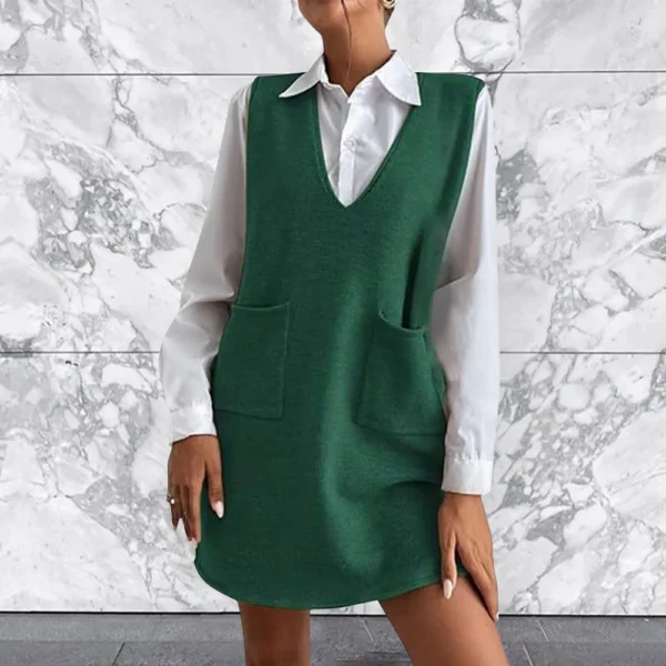Women's Solid Color Wool Medium Length Double-sided Vest Skirt Sleeveless Dress - Image 13