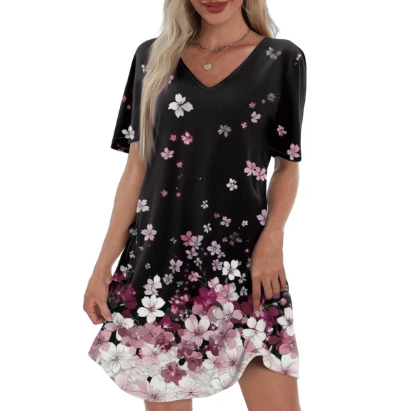 Women's Casual And Fashionable V-neck Short Sleeve Printing Mid Length Dress - Image 8