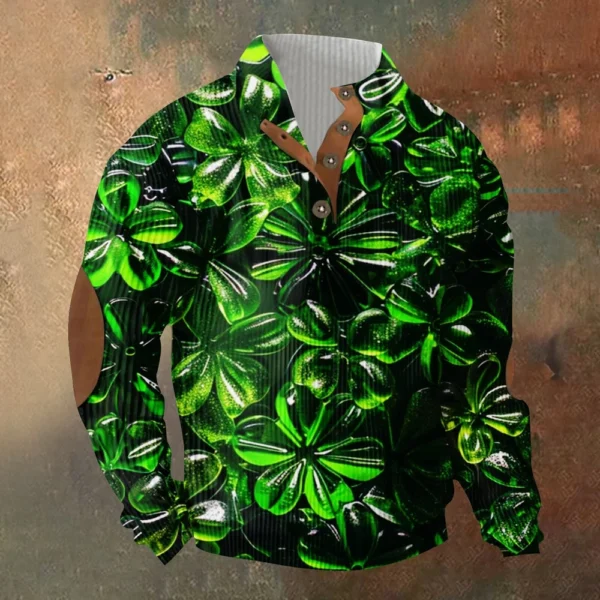 Knit Printed 3 Button - Corduroy Men's Standing Collar Pocket Sweatshirt - Image 28